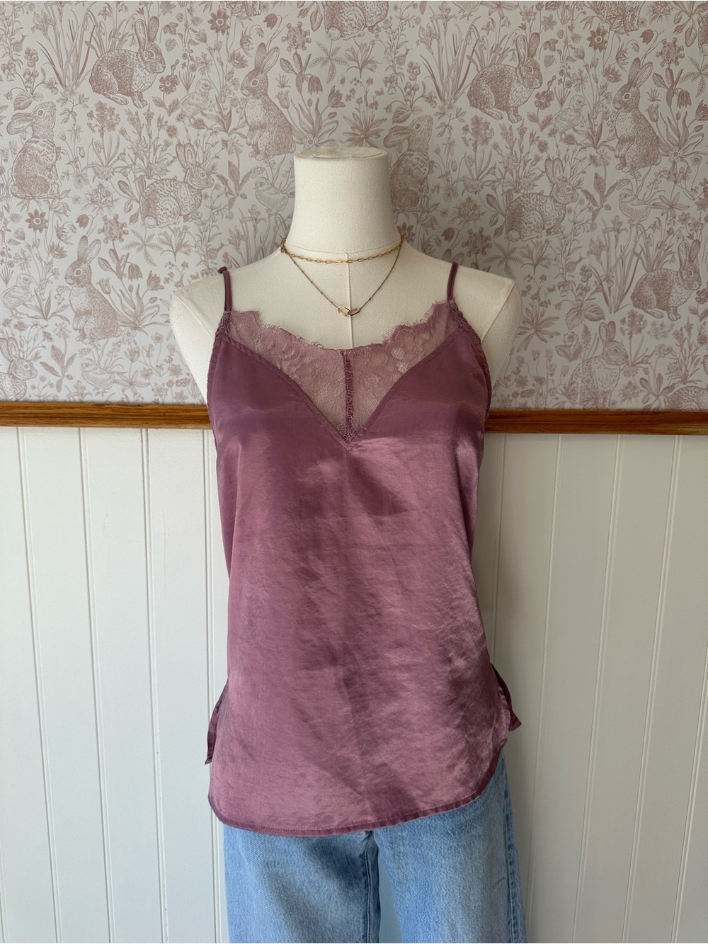 Satin Lace-Trim Camisole in Mauve - Picture 2 of 7